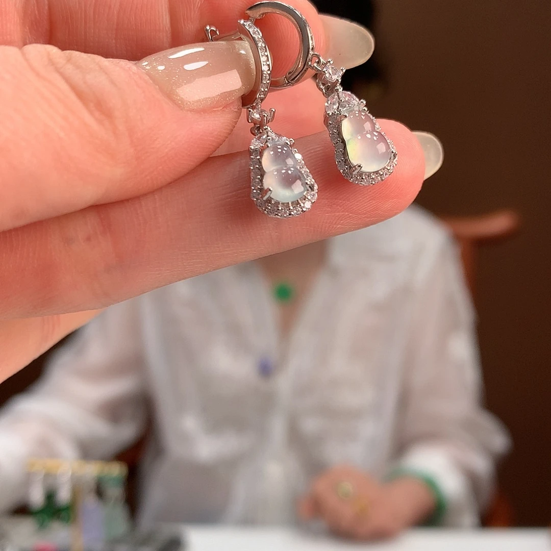 翡翠银S925镶嵌耳饰