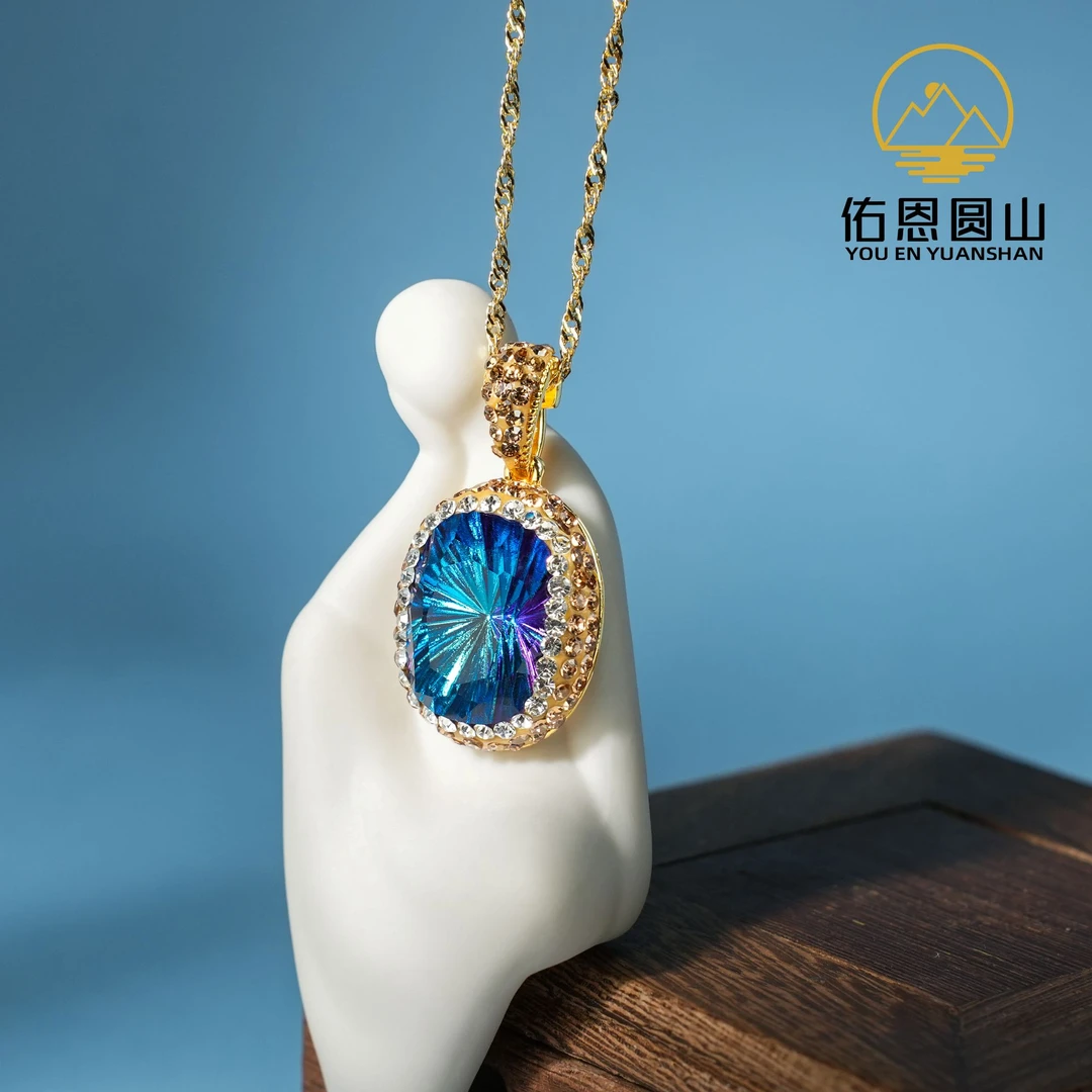 培育蓝宝石世家传承光芒万丈千禧切蓝耀水晶培育吊坠FLP1548