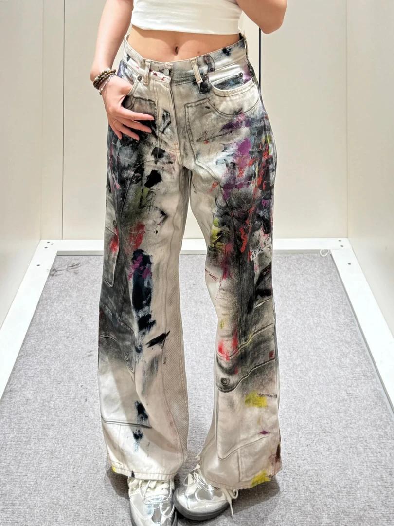 BYÏNG STUDIO 25ss正确版新一季重工做旧扎染泼墨阔腿牛仔裤
