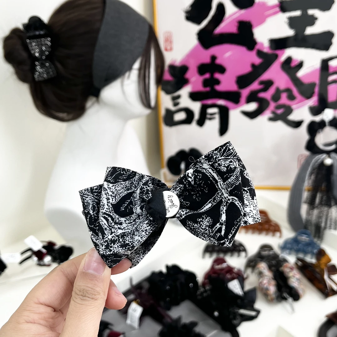 L559水墨蝴蝶结香蕉夹简约气质高马尾盘发夹竖夹头饰发饰