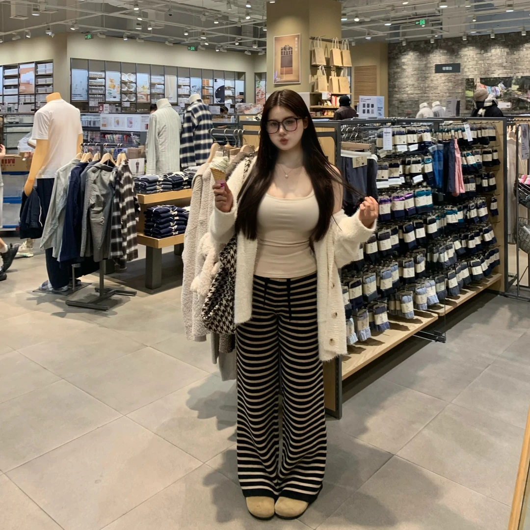 【小肉瑶】“遛弯裤”条纹舒适圈 软糯舒服的针织休闲阔腿裤