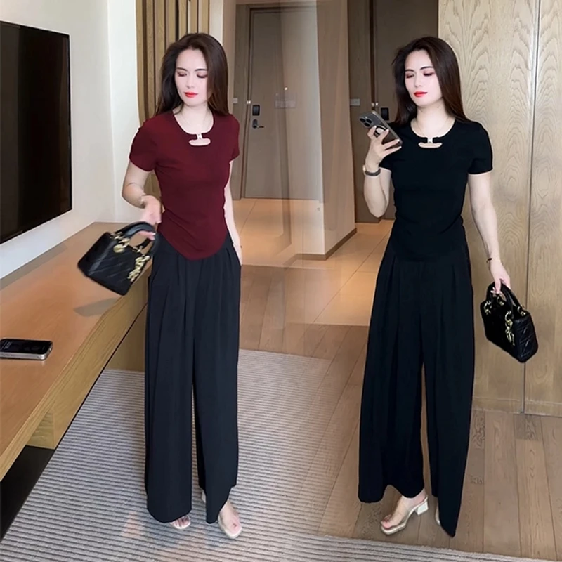 修身短袖气质短袖纯色T恤遮肚高腰小个子夏装名媛设计感上衣