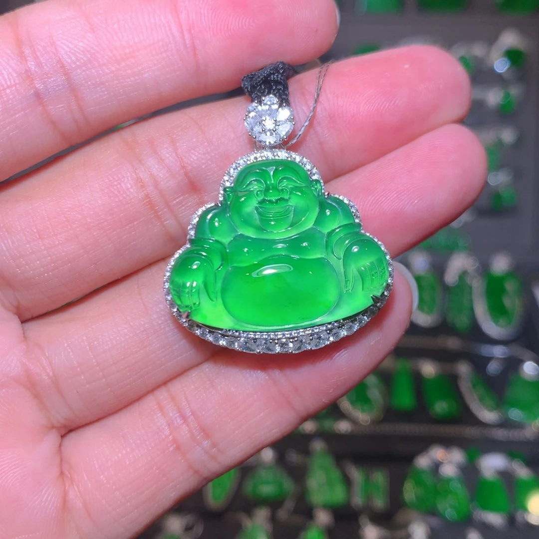 吊坠(不含链)18K金镶嵌翡翠天然翡翠