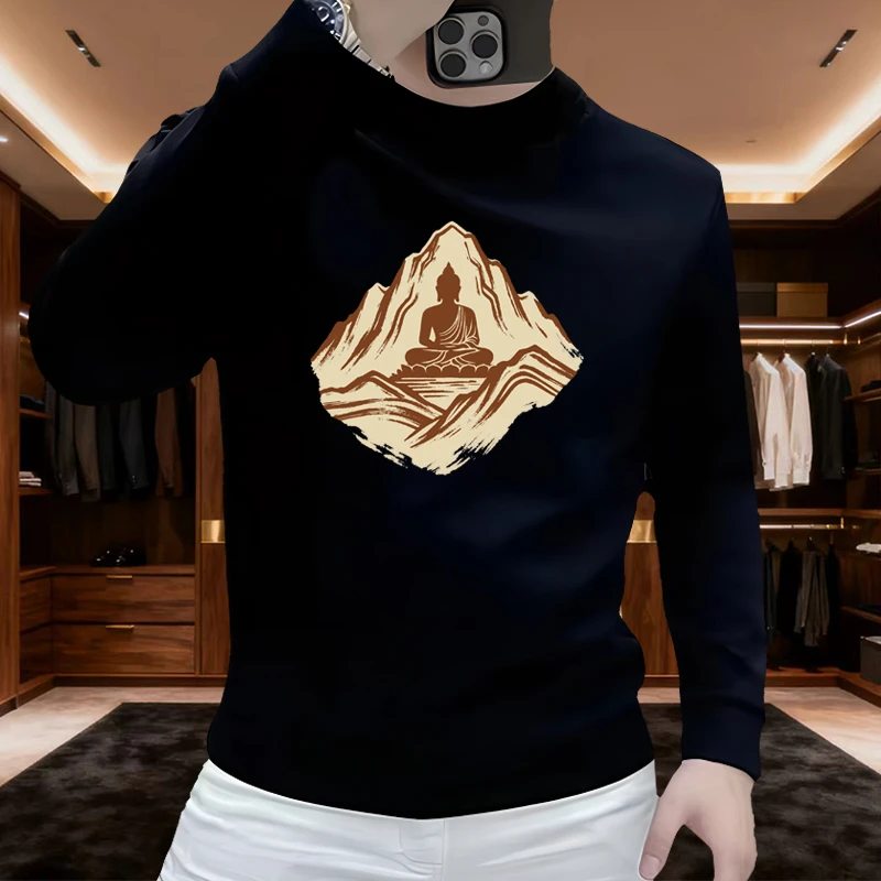 国风圆领长袖卫衣男士2025秋冬季新款纯色内搭打底衫加绒保暖上衣