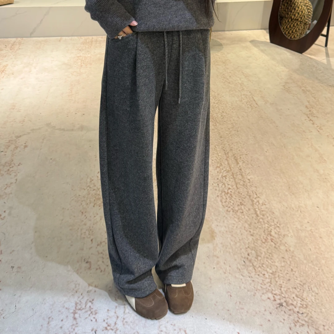 宿慕SUMU 韩版时尚加绒加厚保暖弯刀裤10-18冬季新款休闲长裤5339