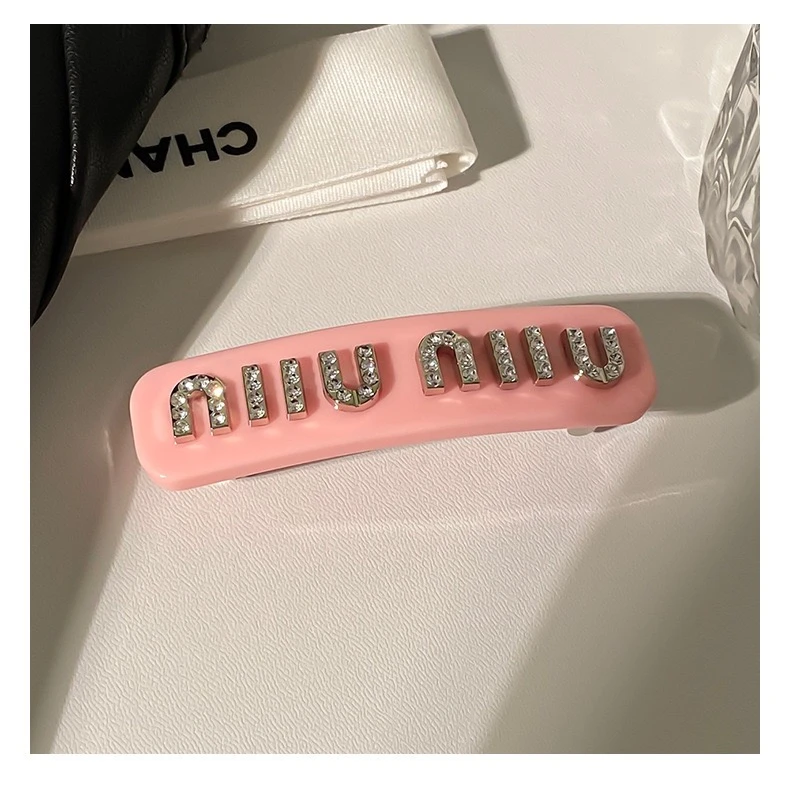 莫兰迪色镶钻发夹脑勺女头饰侧边弹簧夹高级感鸭嘴夹