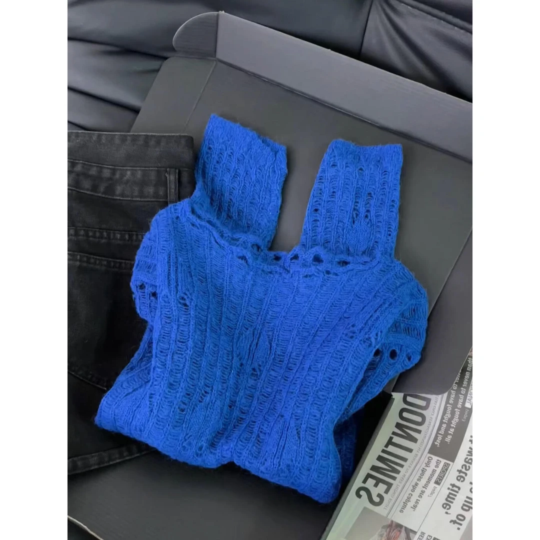 我也不想一直被夸，好美！软糯显白浆果蓝莓慵懒风镂空针织衫女上衣