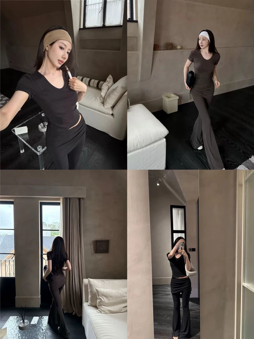 韩系纯欲辣妹显瘦百搭时尚上衣搭配裤子及屁帘套装