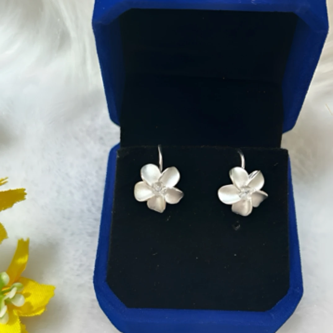 足银耳饰 足银990樱花弯钩耳环