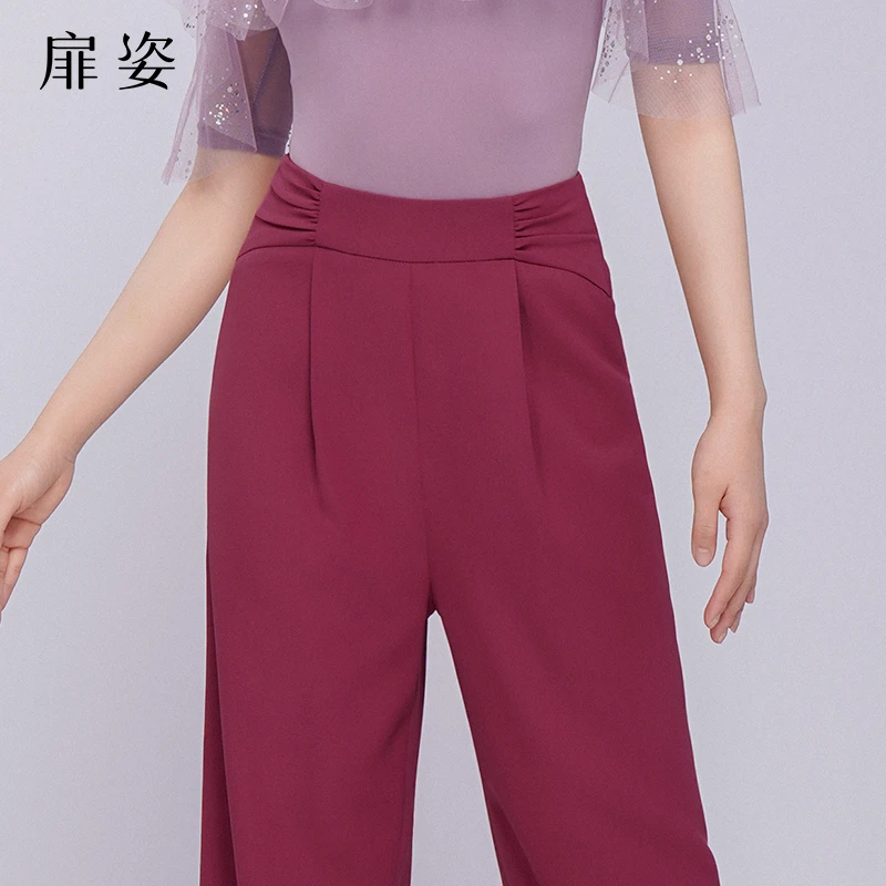 扉姿 摩登舞裤子女士薄款专业交谊舞西裤高腰拉丁舞裤长裤夏F2136