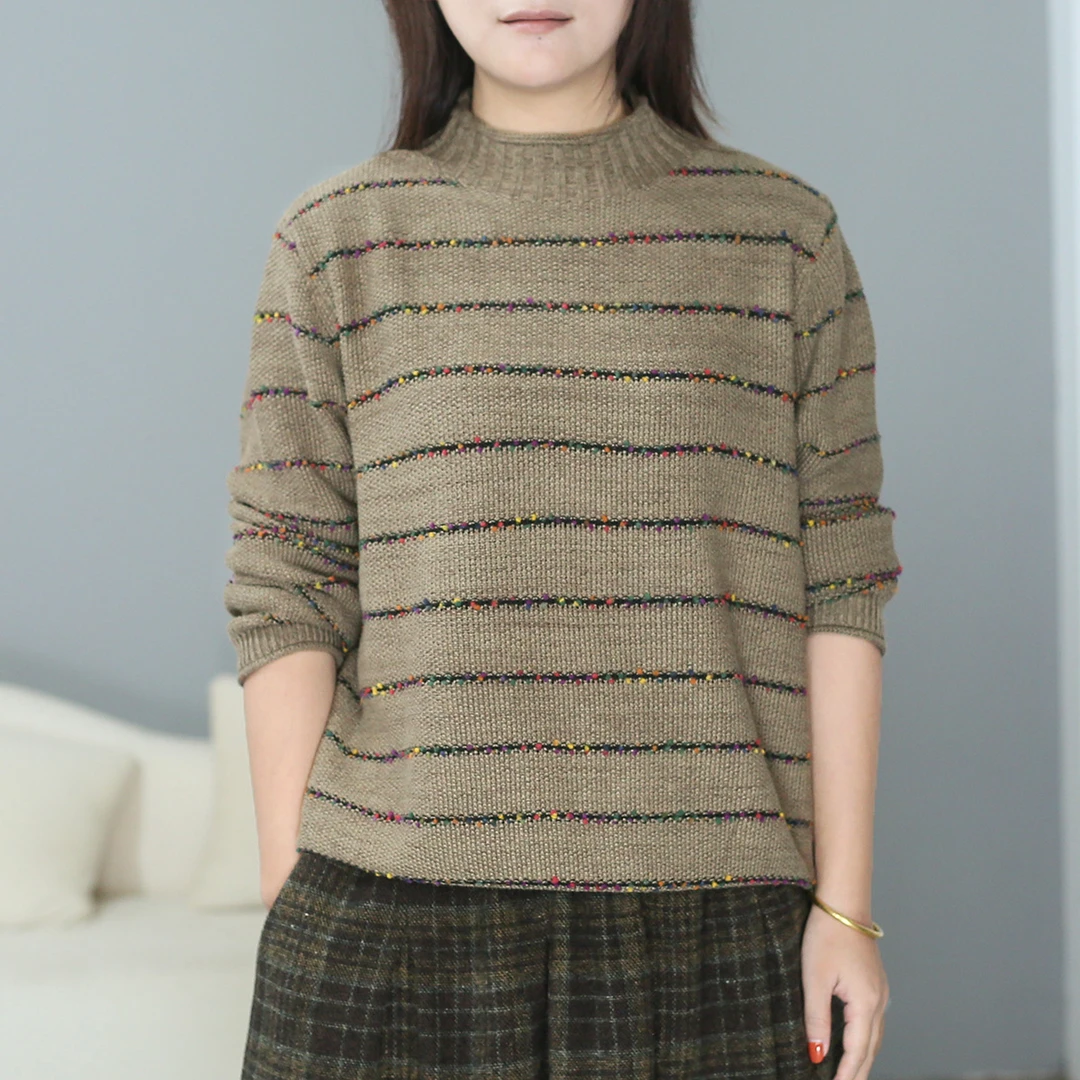 半高领彩色植绒条纹毛衣女秋冬新款洋气时尚套头针织上衣ZB168