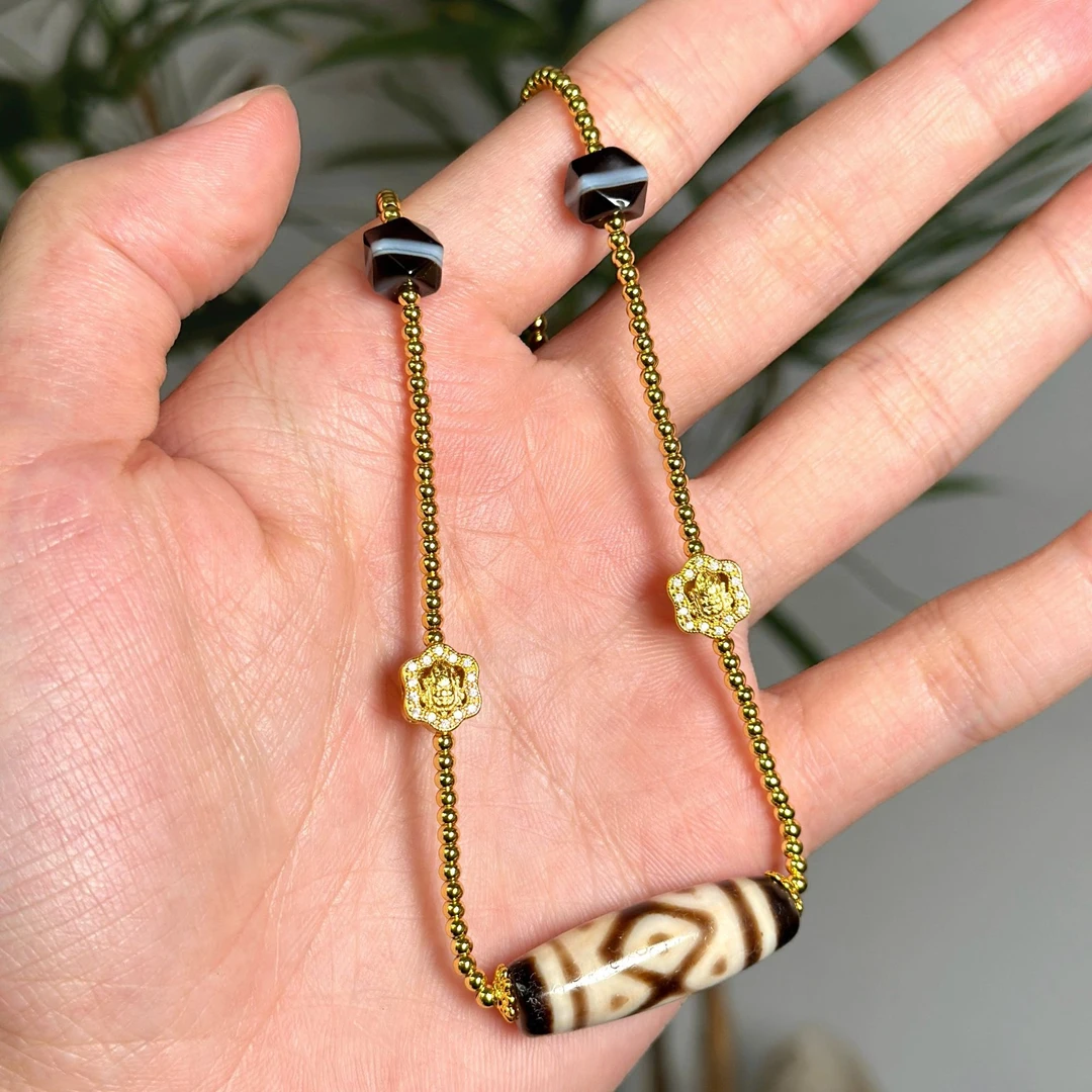 【四宝臻品】轻奢风金刚三六九天珠玛瑙扁型珠锁骨链项链33*11*10mm