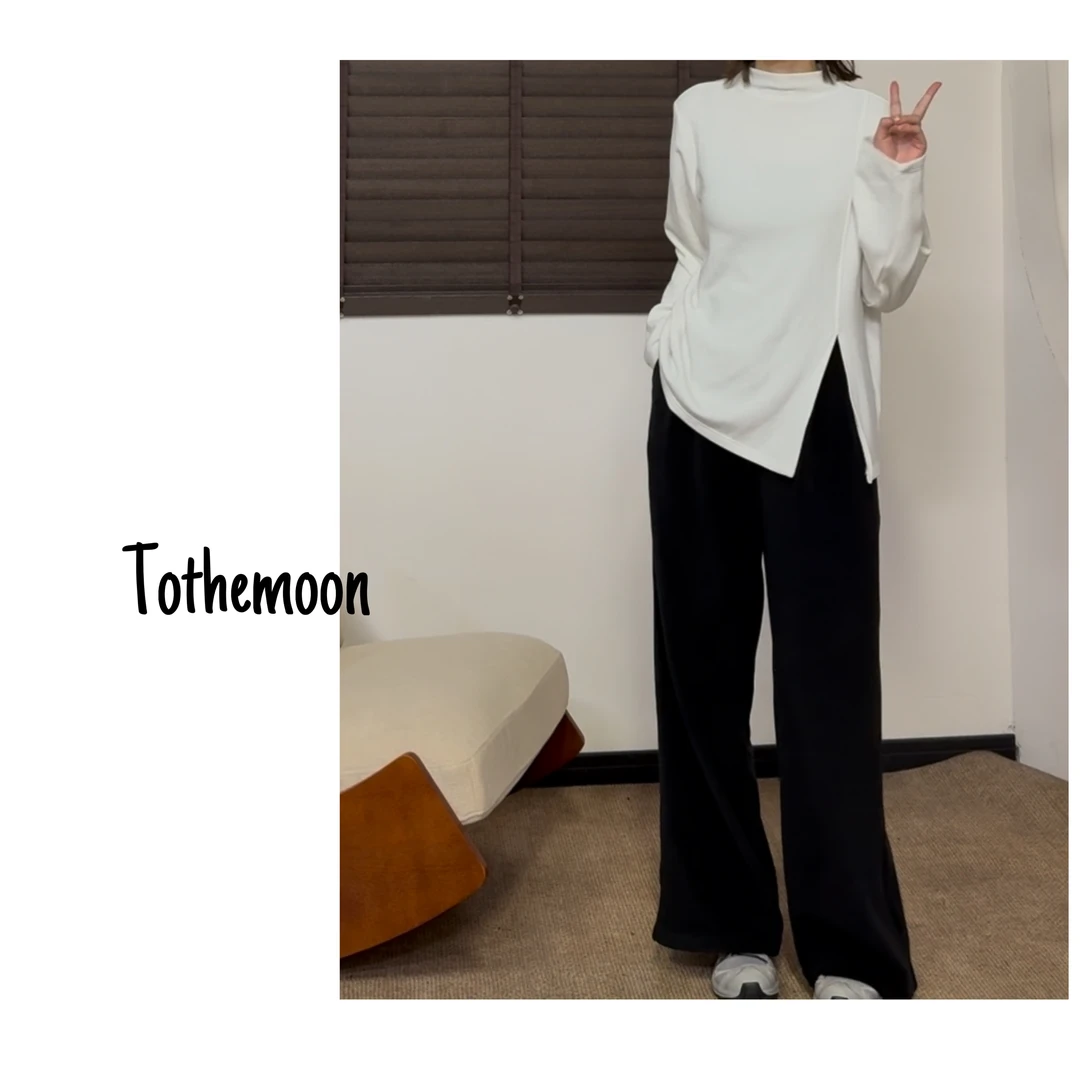 Zoe 原创【坚定温和】长袖时尚休闲针织T恤加厚加绒开叉立体打底衫