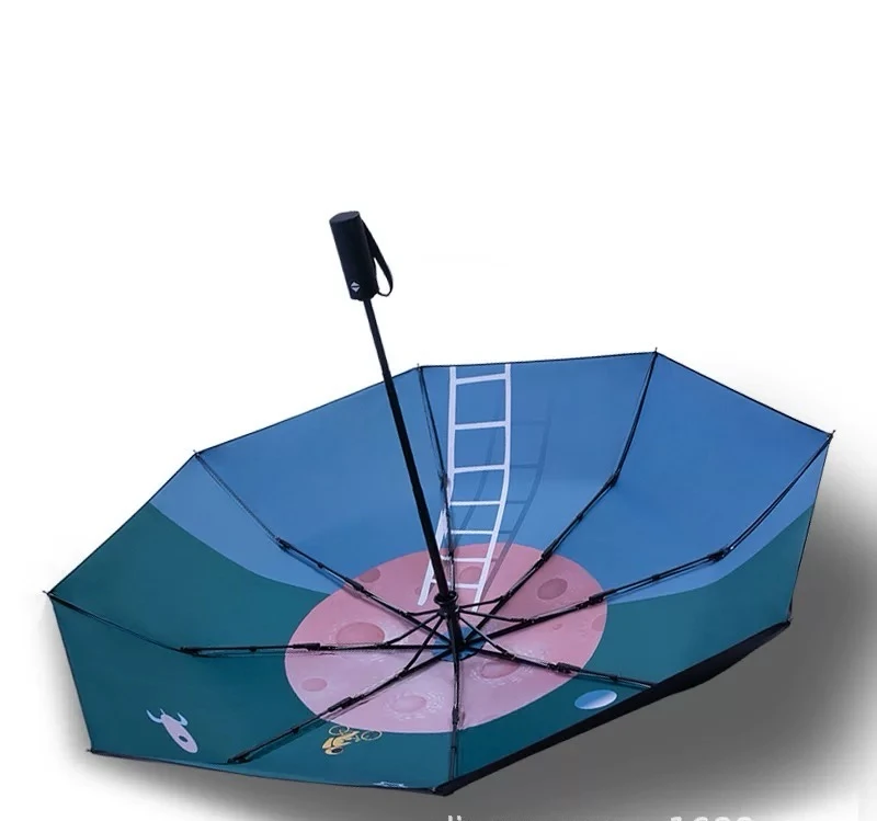 星际三折全自动雨伞晴雨两用新款黑胶加固折叠8骨可