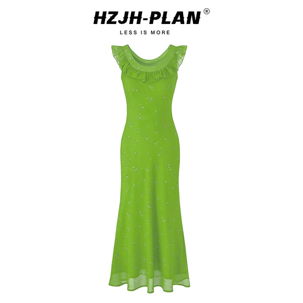 夏日小清新森系绝美连衣裙女设计感花边漂亮小印花长裙