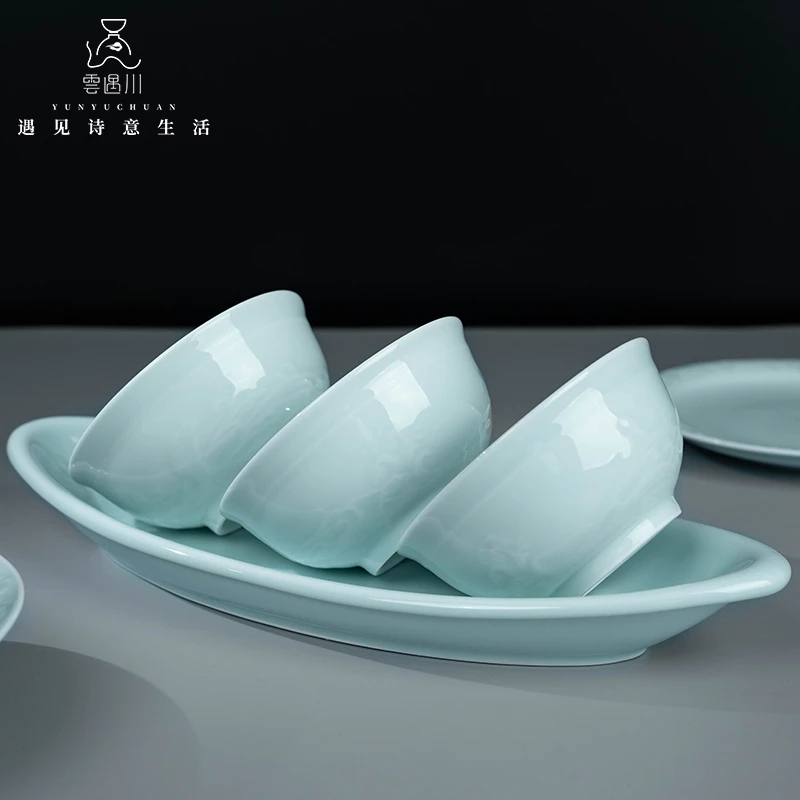 云遇川观海盘碗餐具中式餐具影青餐具纯色花纹盘家用面碗高颜值碗