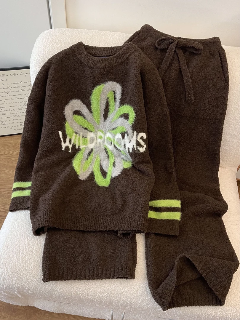 【DMXJ大梦想家】甜美可爱字母睡衣女冬季新款半边绒保暖家居服套装