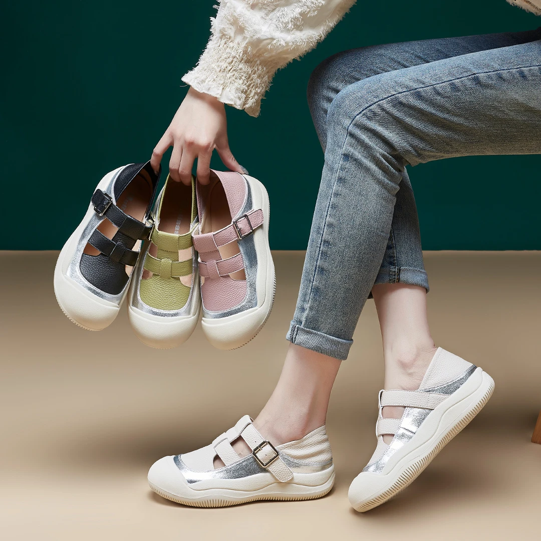 OL299凉鞋女时尚包头外穿真皮休闲鞋头层牛皮夏季新款洞洞鞋女