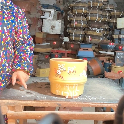 紫砂花盆竹节盆一只