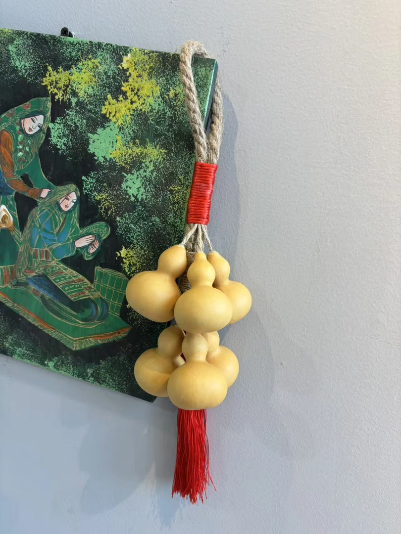 家居清新抛光原皮书房玄关车挂六六大顺红绳葫芦客厅壁挂