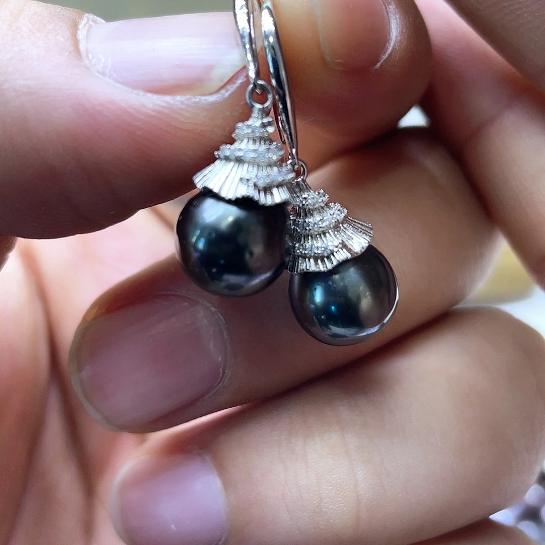 海水珍珠耳饰银S925镶嵌