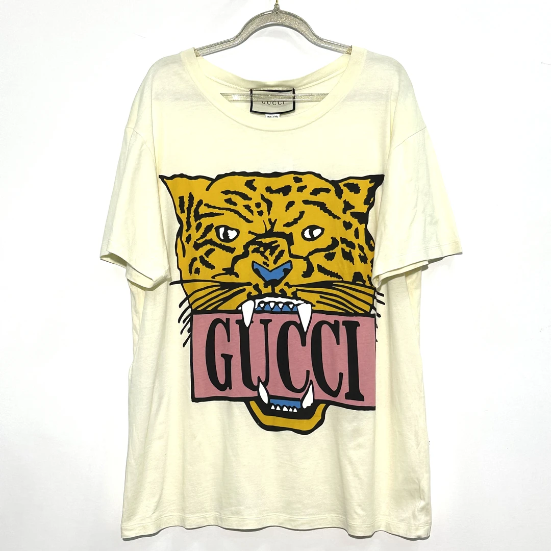 99新 GUCCI/古驰 M码 豹头印米色短袖 W218