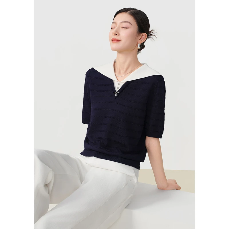 夏季新款女装短袖薄款粘胶纤维锦纶混纺舒适款毛针织衫fu270922