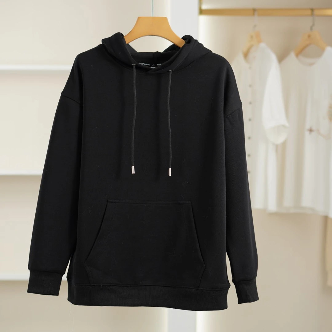 麦迪尚品  5041061 春秋简约百搭休闲通勤连帽卫衣女装纯色上衣