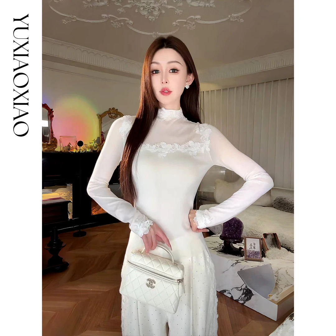 余潇潇【玉兰蝶梦】山羊绒醋酸天丝混纺定制刺绣花片半高领修身毛衣