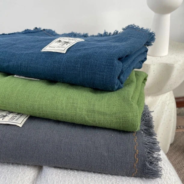 阿&黛尔7支加厚汉麻流苏盖毯高级感软装毯