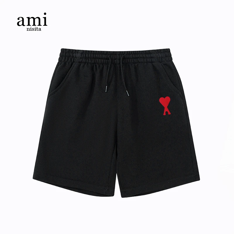 AMI NISITA夏季潮牌男士直筒短裤美式刺绣爱心时尚百搭宽松五分裤