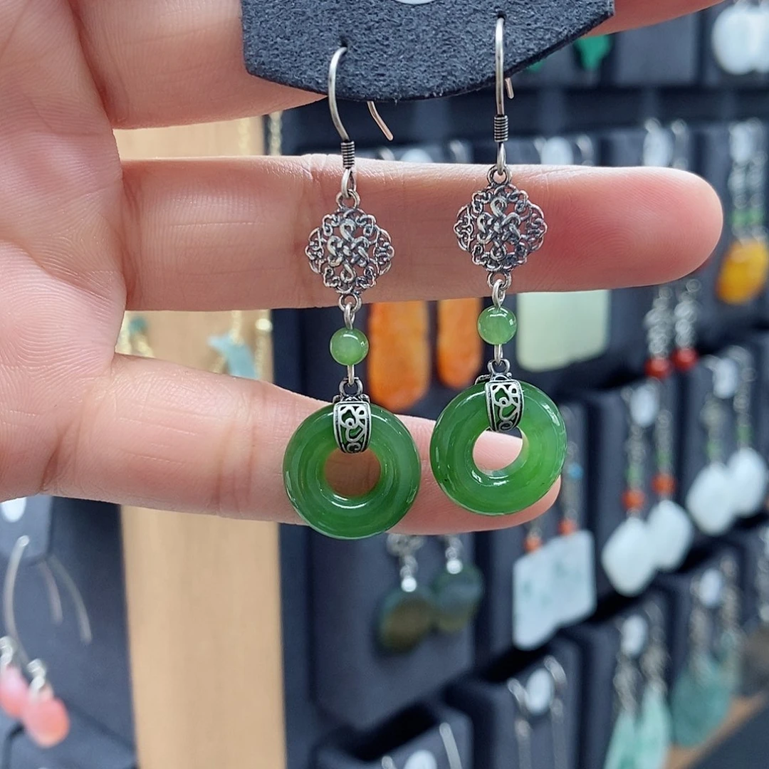 和田玉银S925镶嵌耳饰佳****务