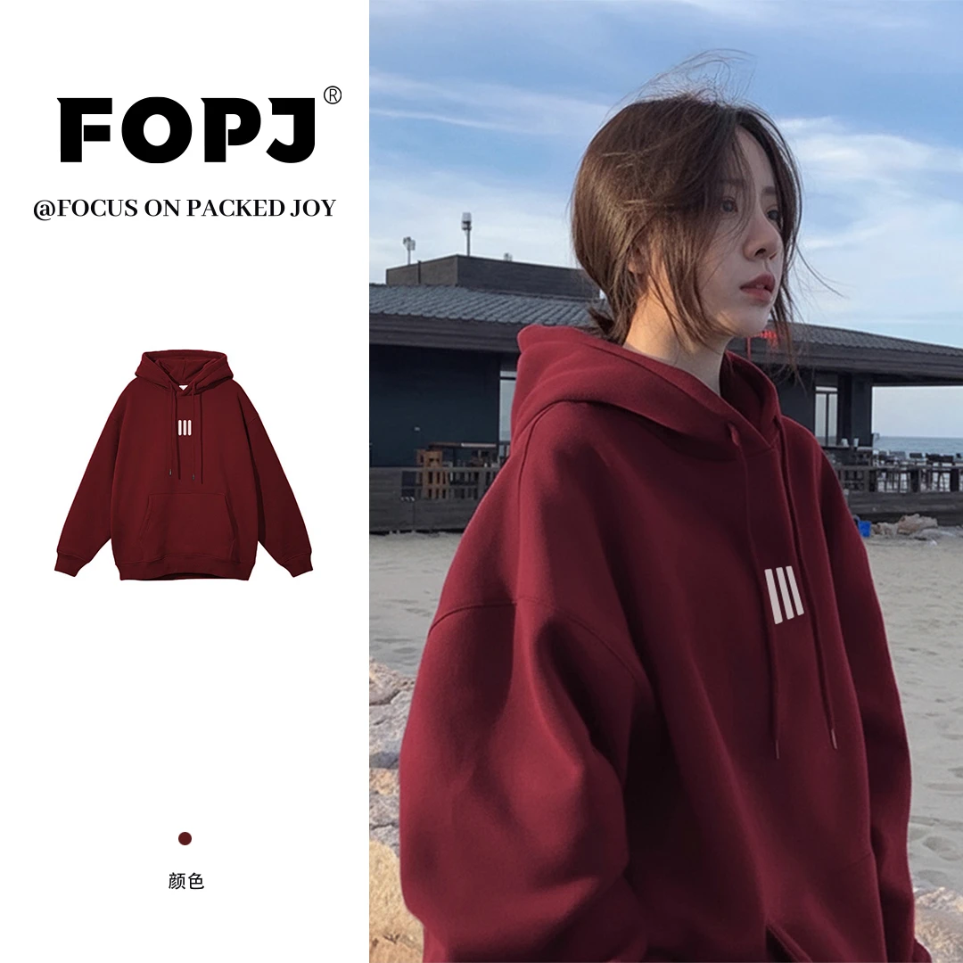 FOPJ潮牌美式设计感印花连帽开衫卫衣女秋冬款时尚宽松慵懒感上衣