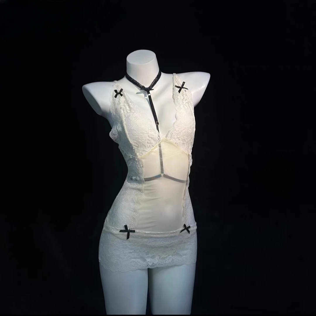 媚骨天成*绑带睡裙包臀裙蕾丝微透约会睡衣