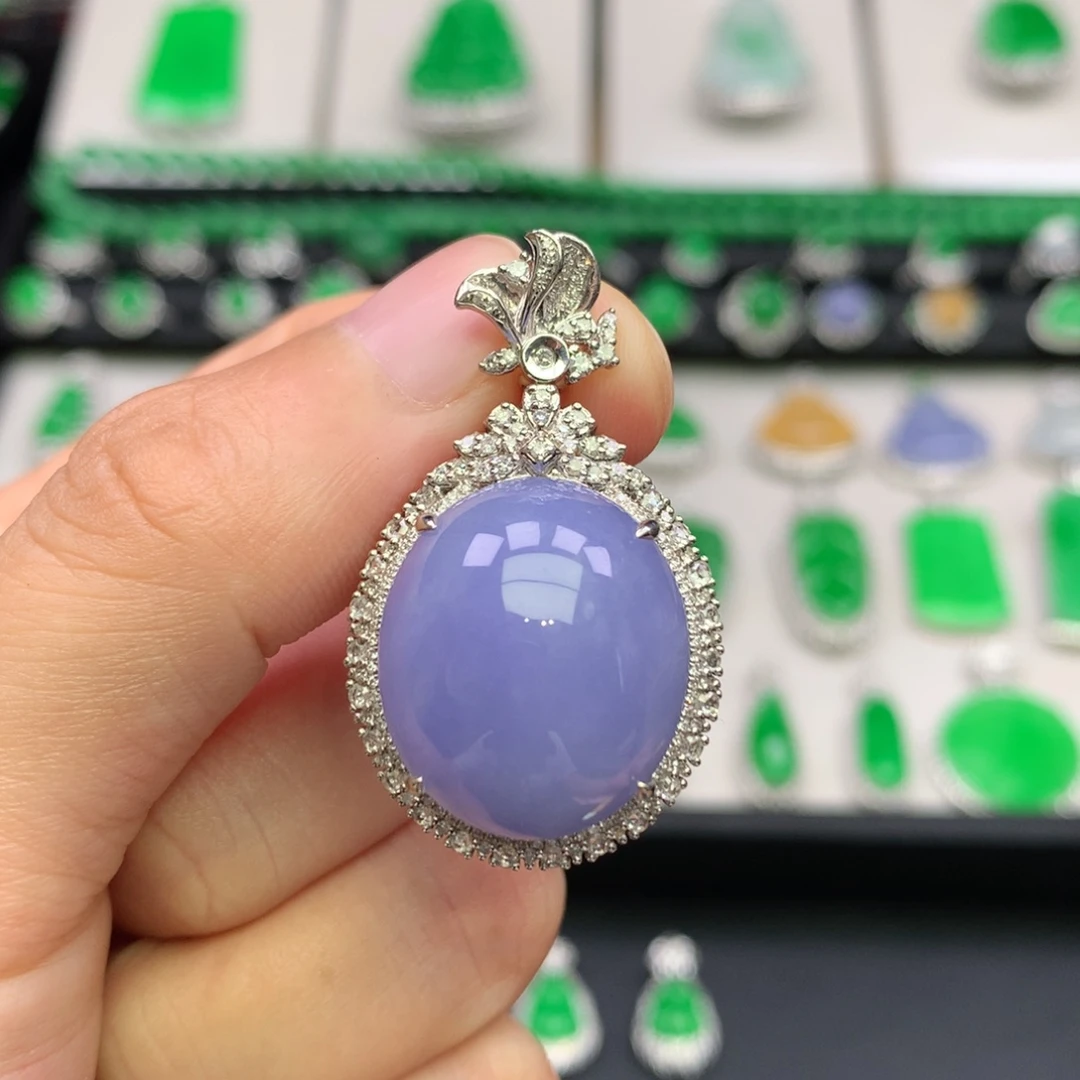 吊坠(不含链)18K金镶嵌翡翠