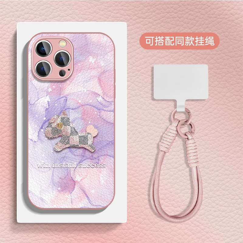 适用于苹果16华为OPPO小米VIVO高颜值新颖潮金属漆小羊皮壳HA0485