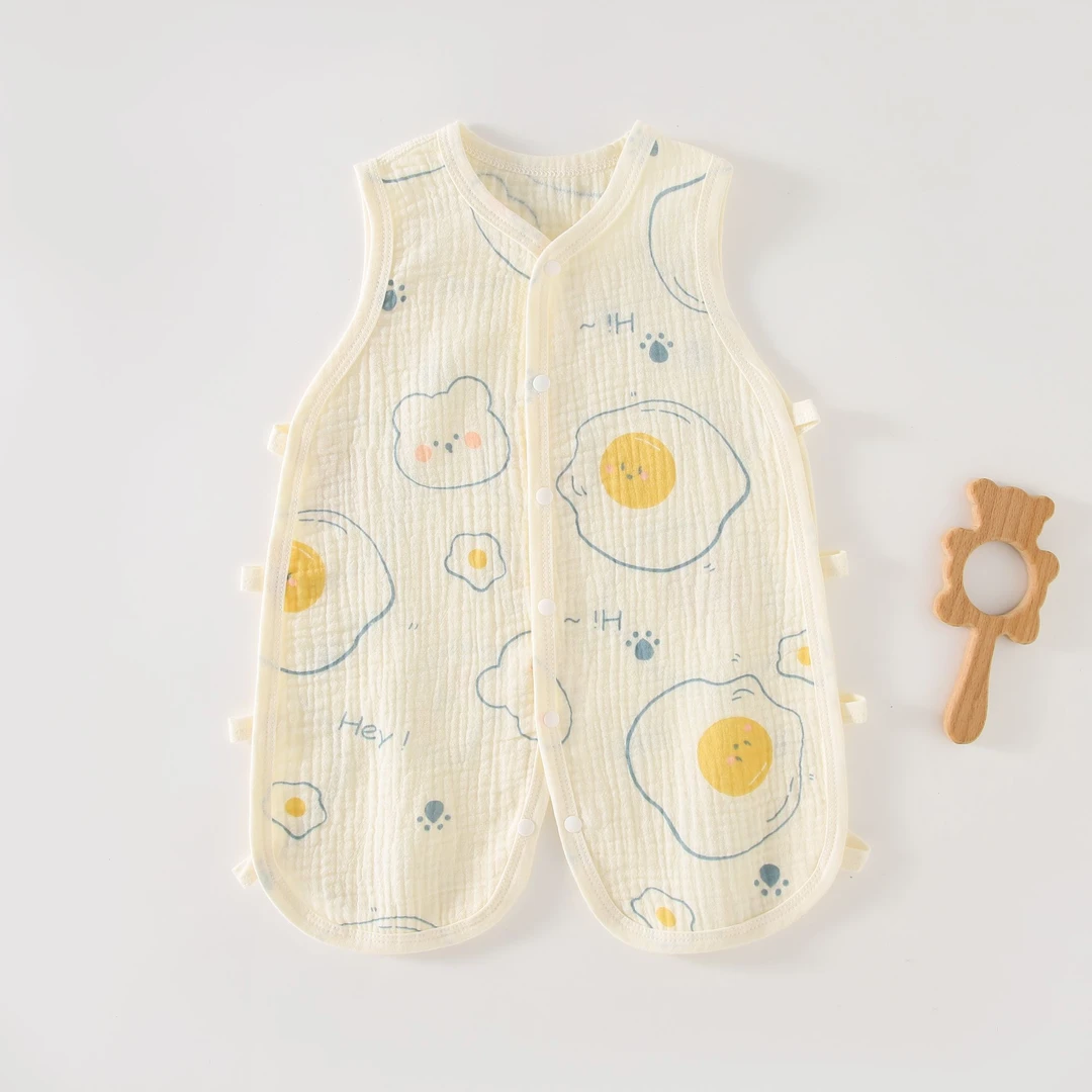 夏季纯棉琵琶衣婴儿连体衣双层透气纱布新生儿幼儿宝宝薄款背心