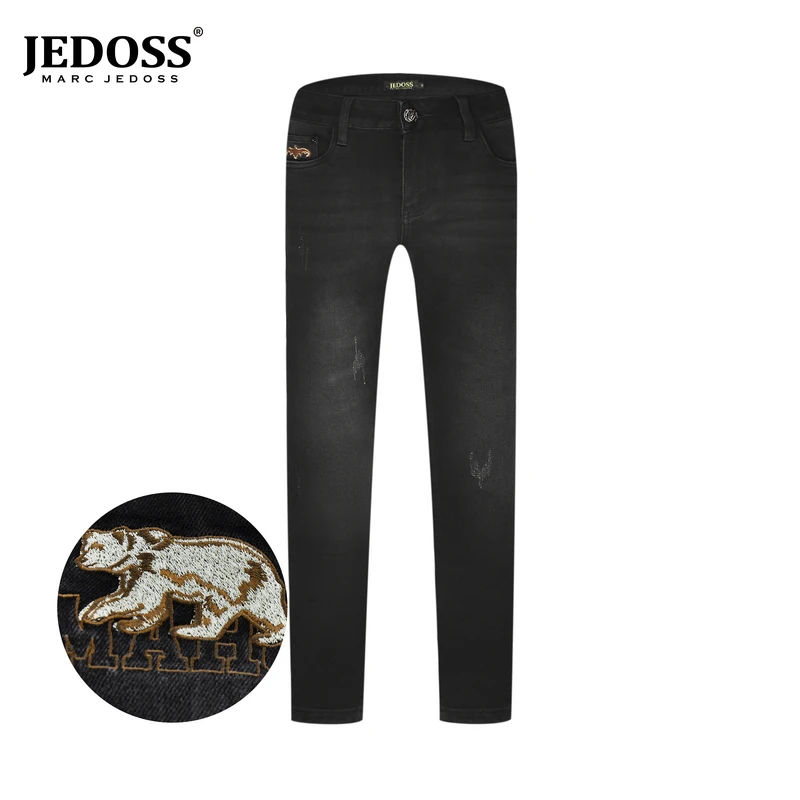 JEDOSS/爵迪斯2025秋上新时尚男装LOGO熊刺绣直筒牛仔裤长裤108SX
