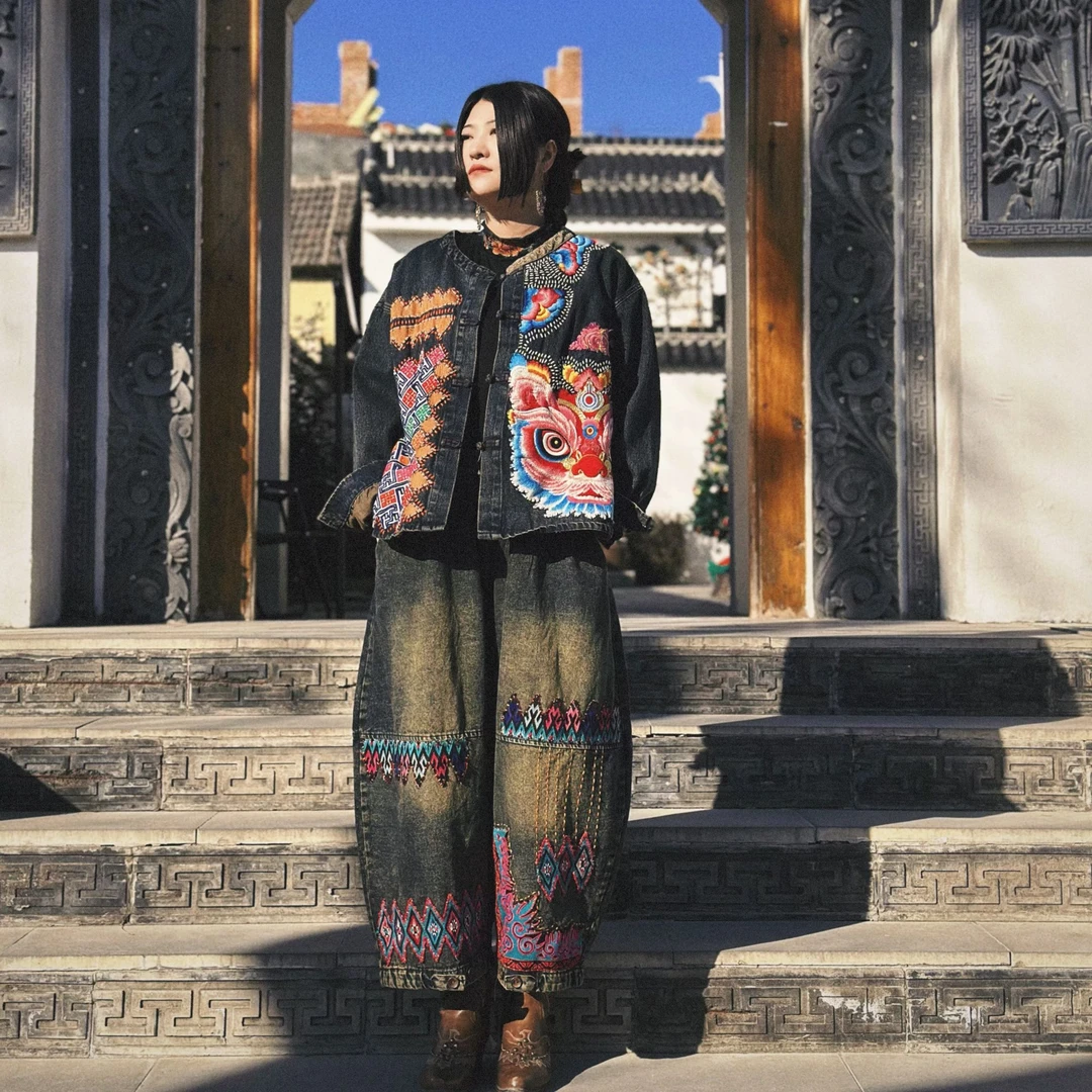 【远滢】常规款长袖上衣复古重工刺绣款式外套25036牛仔外套款式