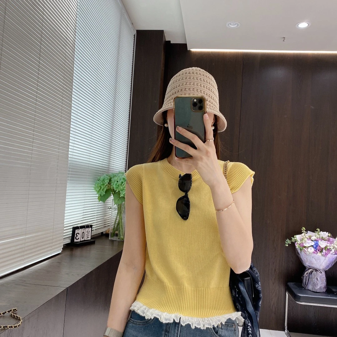 IMFLY金小金自制女装 针织衫DYW8896欧若风春装花边拼接打底小衫