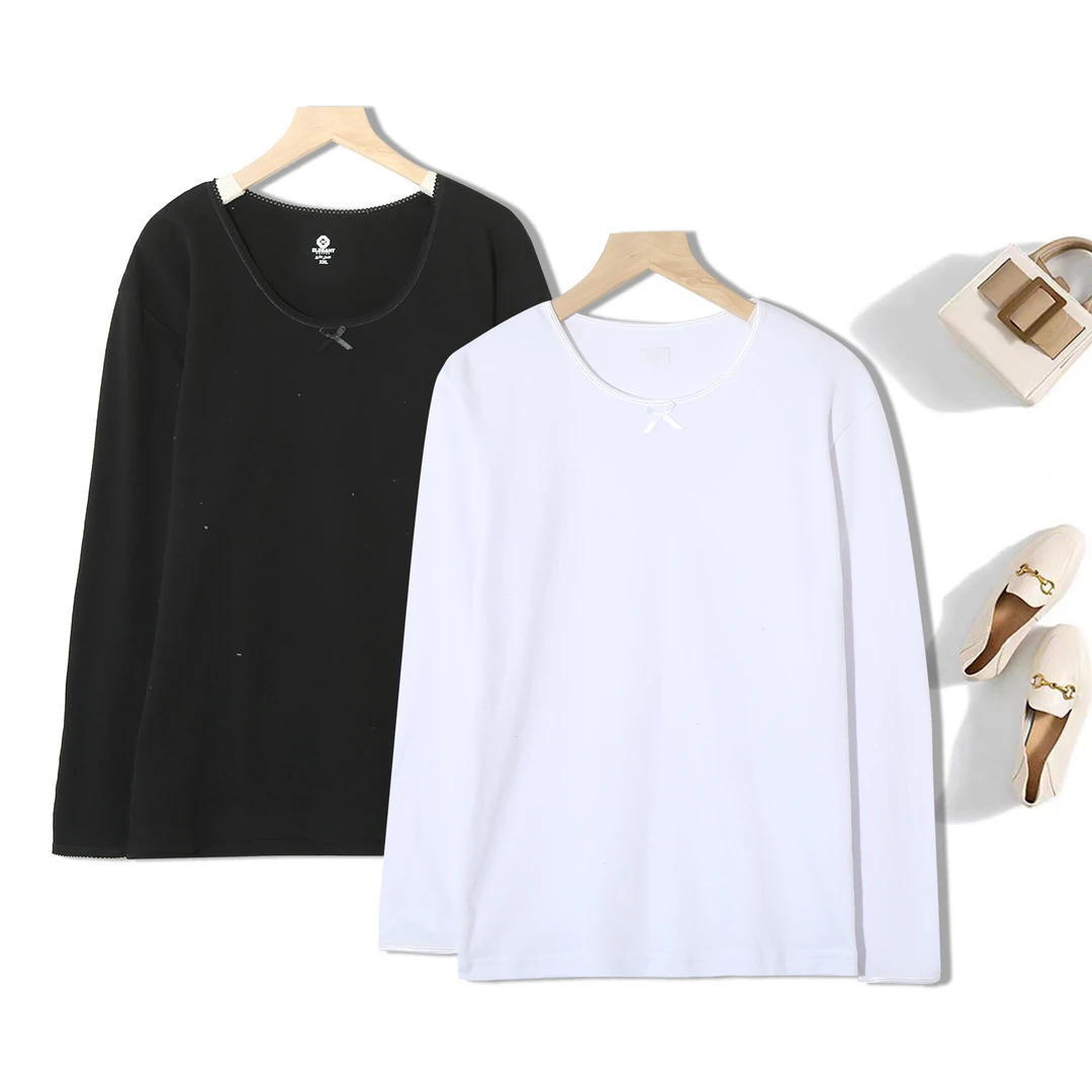 女士套头秋衣休闲简约纯色保暖打底秋冬季圆领纯色上衣6D919