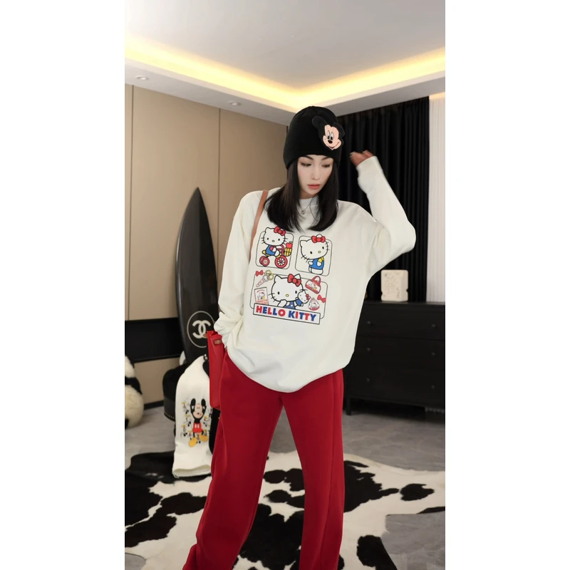 【劉發發】W343【购物猫咪】新款韩版百搭时尚休闲宽松重磅猫咪T恤