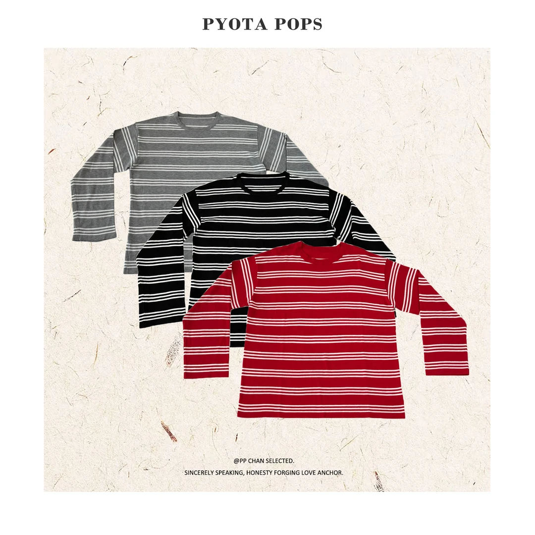 PYOTA【丝光羊毛】新品极简百搭细条纹羊毛抗起球宽松长袖上衣LL115