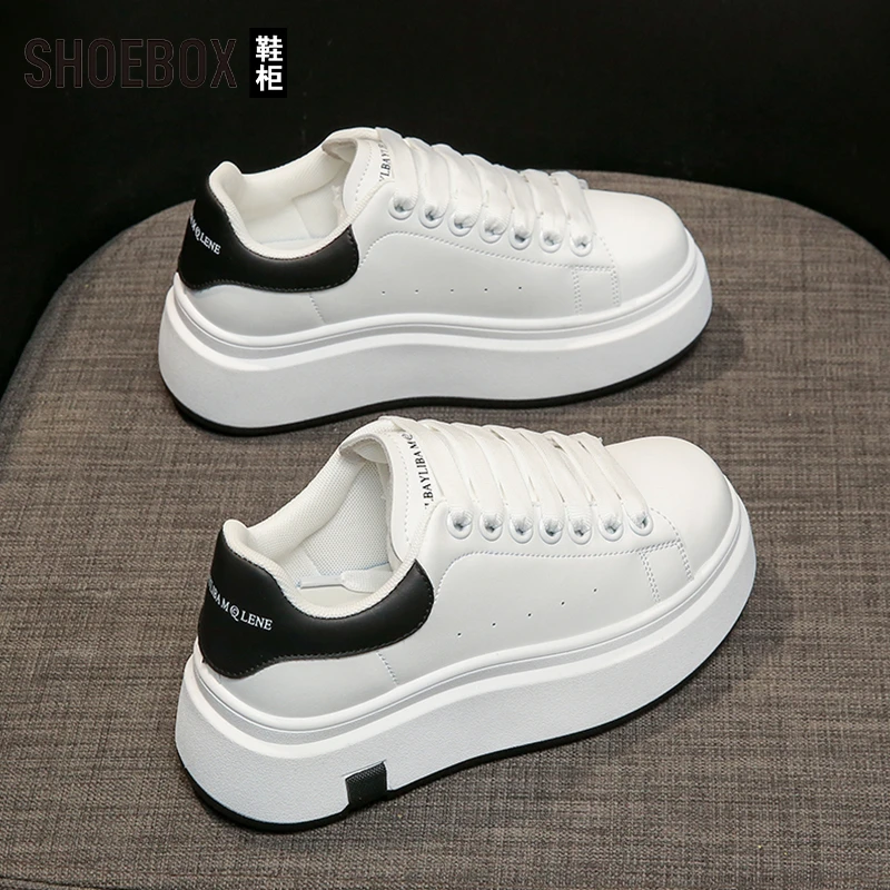 SHOEBOX鞋柜秋季爆款小白鞋女6.5CM厚底增高小个子运动板鞋女