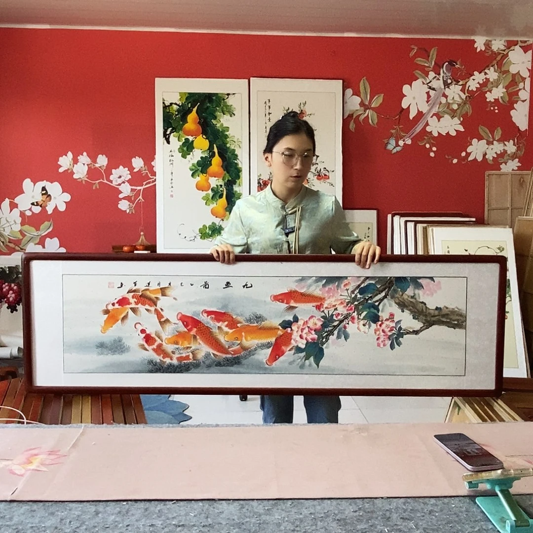 国画手写手绘国画作品带框包邮47✖️162