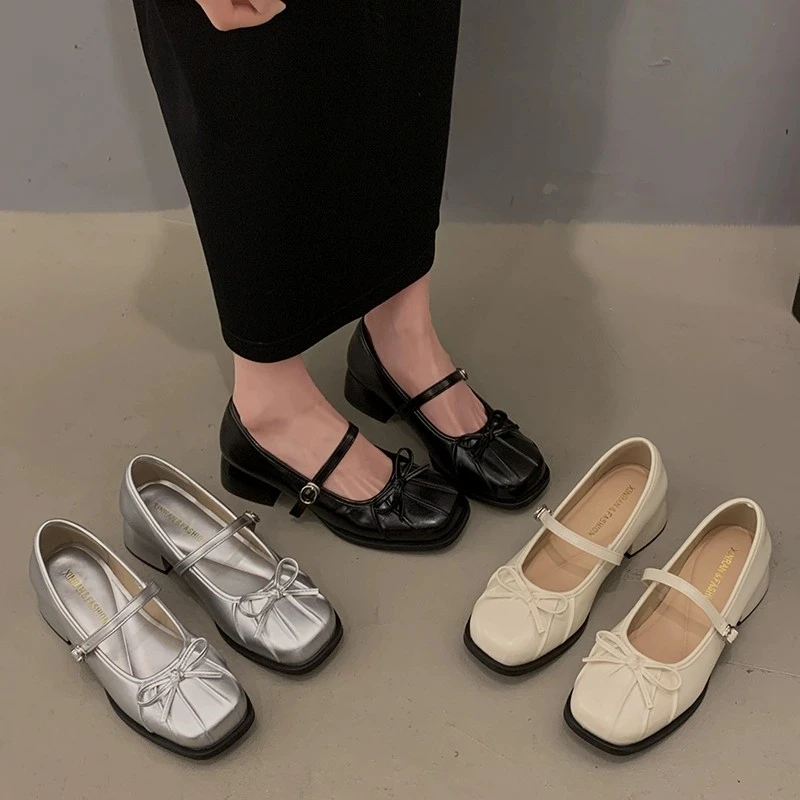 顺丰包邮新款法式玛丽珍鞋女粗跟浅口百搭休闲显高小皮鞋女单鞋