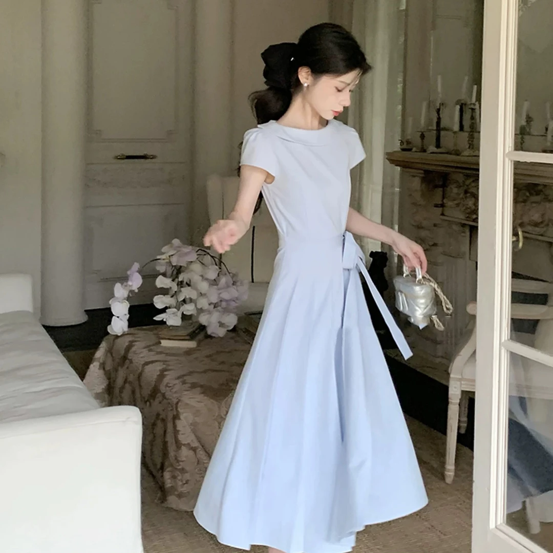 法式设计感连衣裙女2025夏季新款复古高级感气质短袖裙子