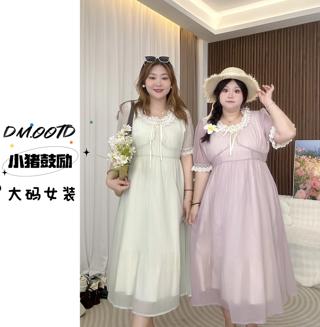 【霏主播】夏季新款气质时尚蕾丝花边收腰连衣裙-8893