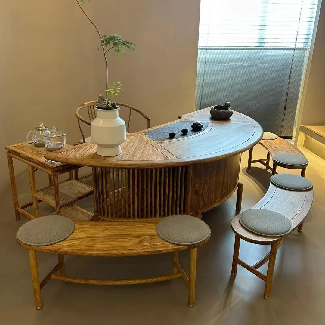 2025新款北美黑胡桃白蜡木茶桌椅新中式禅意办公室民宿酒店泡茶桌