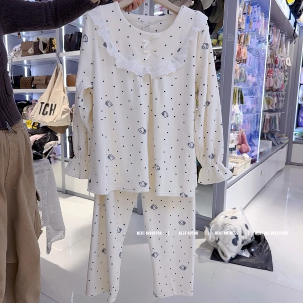 「精灵家」女士长袖长裤套头海岛绒卡通睡衣套装